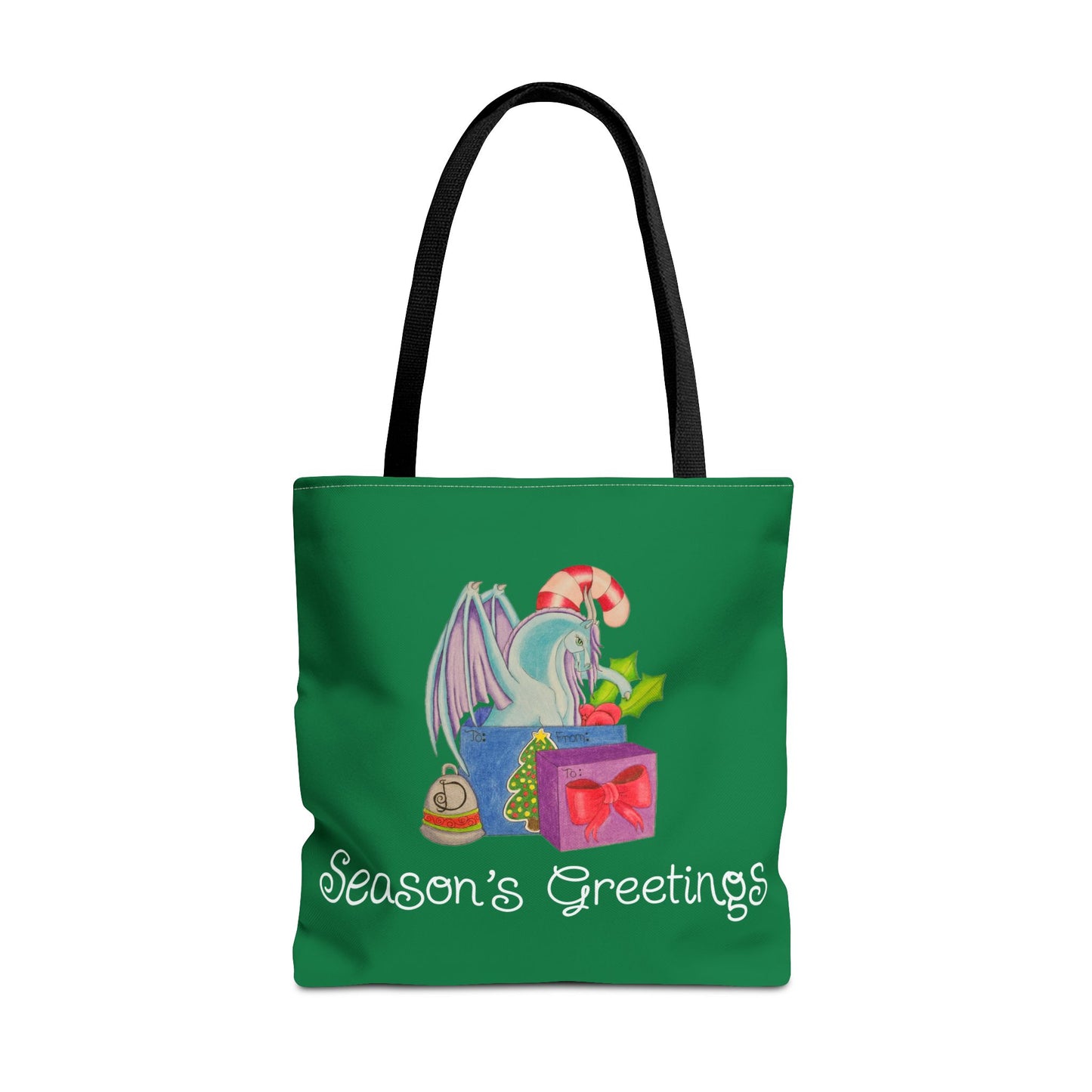 Season's Greetings Dragonies Tote Bag, Holiday Bag, Christmas Gift, Festive Shopper, Eco-friendly Reusable Bag