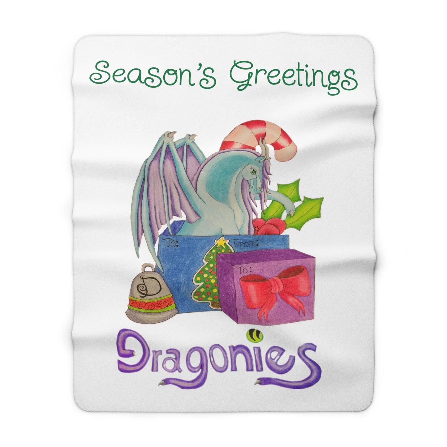 Dragonies Holiday Cozy Sherpa Fleece Blanket with Dragon Design, Perfect for Holidays, Gift for Dragon Lovers, Christmas Decor, Seasonal Comfort, Home