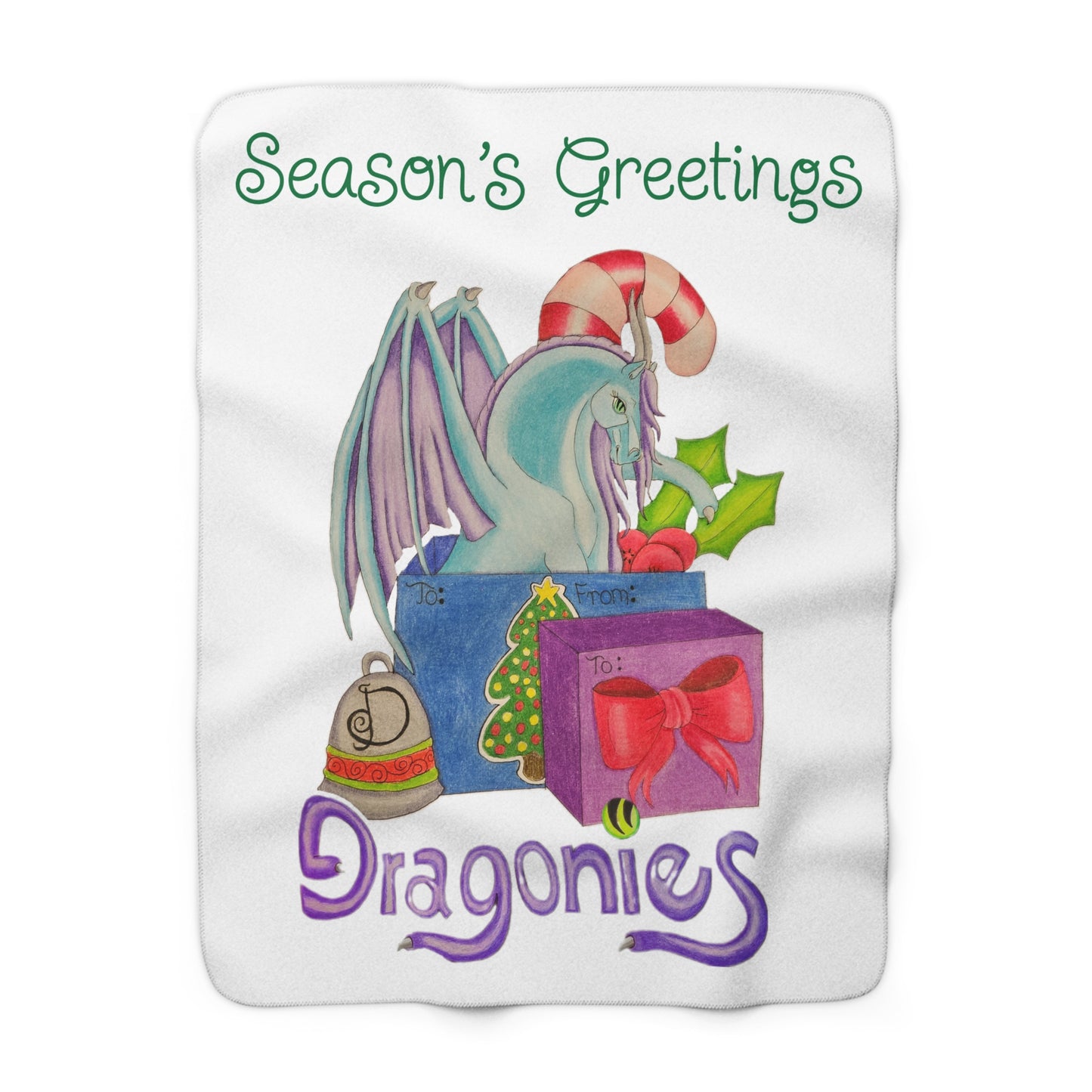 Dragonies Holiday Cozy Sherpa Fleece Blanket with Dragon Design, Perfect for Holidays, Gift for Dragon Lovers, Christmas Decor, Seasonal Comfort, Home