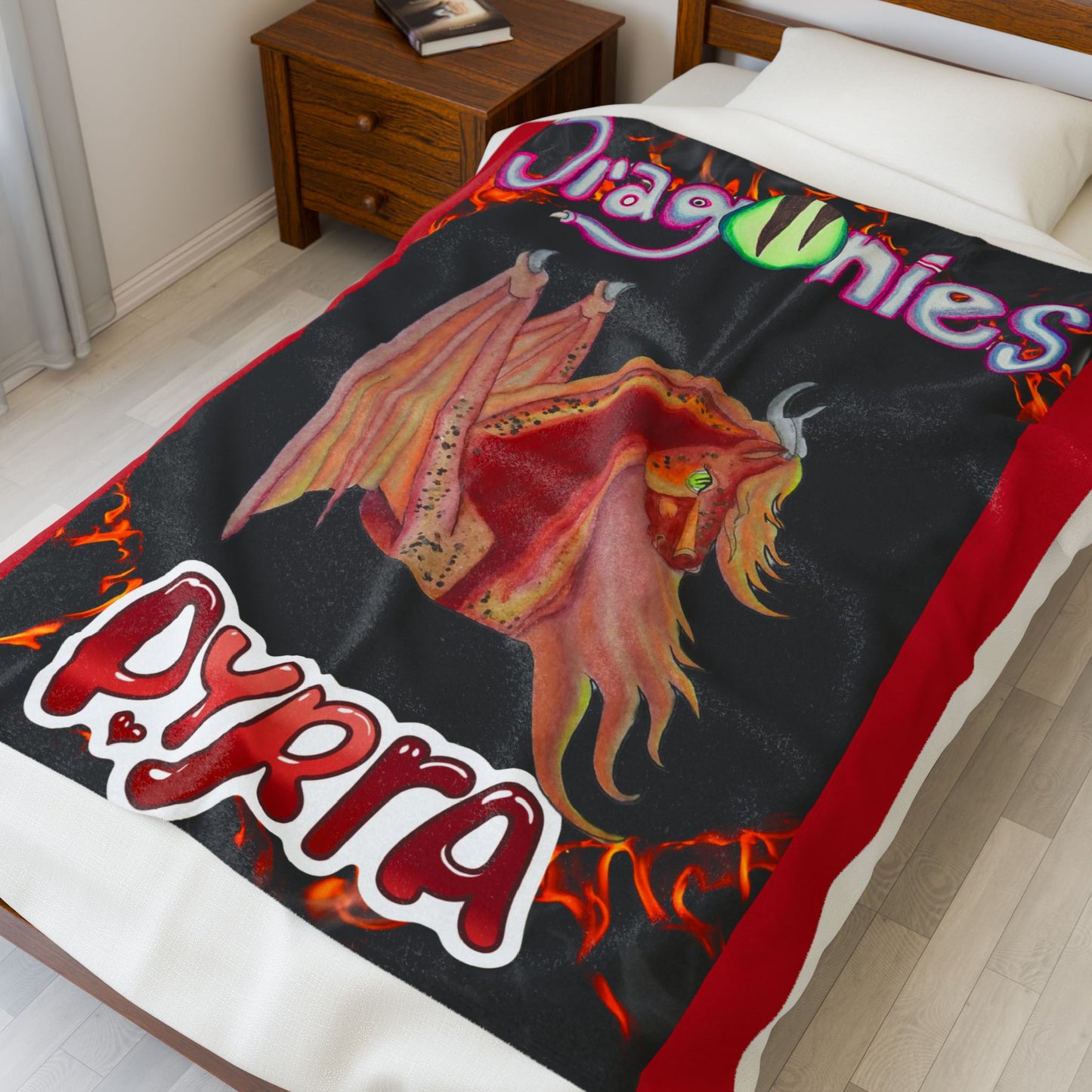 Pyra Fire Elemental Dragonies Plush Blanket, Cozy Throw for Kids, Gift for Dragon Lovers, Soft Bedroom Decor, Pyrrha Dragon Illustration