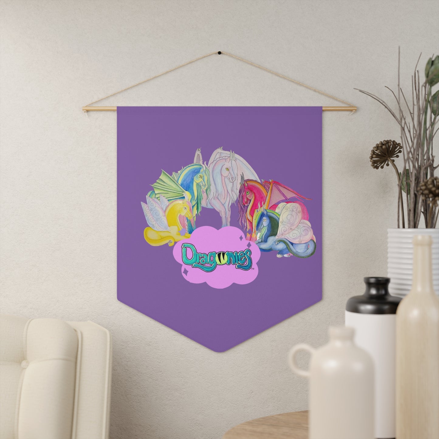 Dragonies Pennant Wall Decor, Fantasy Wall Hanging, Kids Room Art, Playroom Decor, Birthday Gift, Whimsical Banner