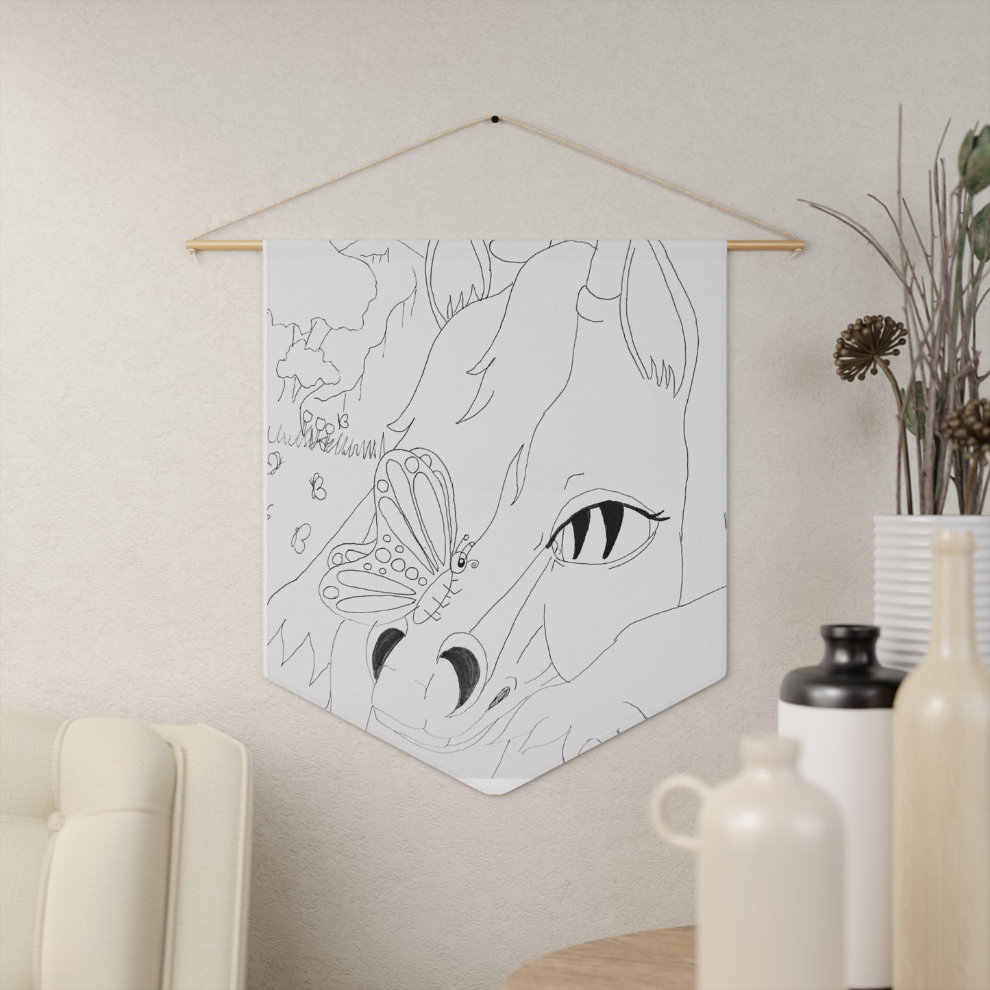 Dragonies Butterfly Pennant - Nature Wall Decor, Boho Home Decoration, Kid's Room Accent, Unique Gift for Animal Lovers, Floral Design