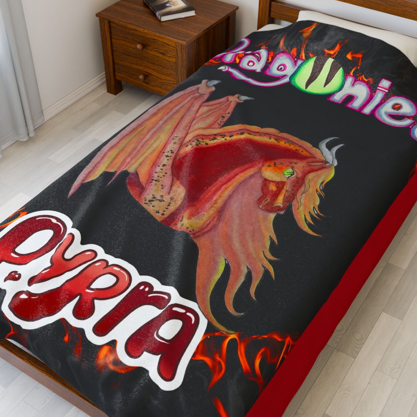 Pyra Fire Elemental Dragonies Plush Blanket, Cozy Throw for Kids, Gift for Dragon Lovers, Soft Bedroom Decor, Pyrrha Dragon Illustration