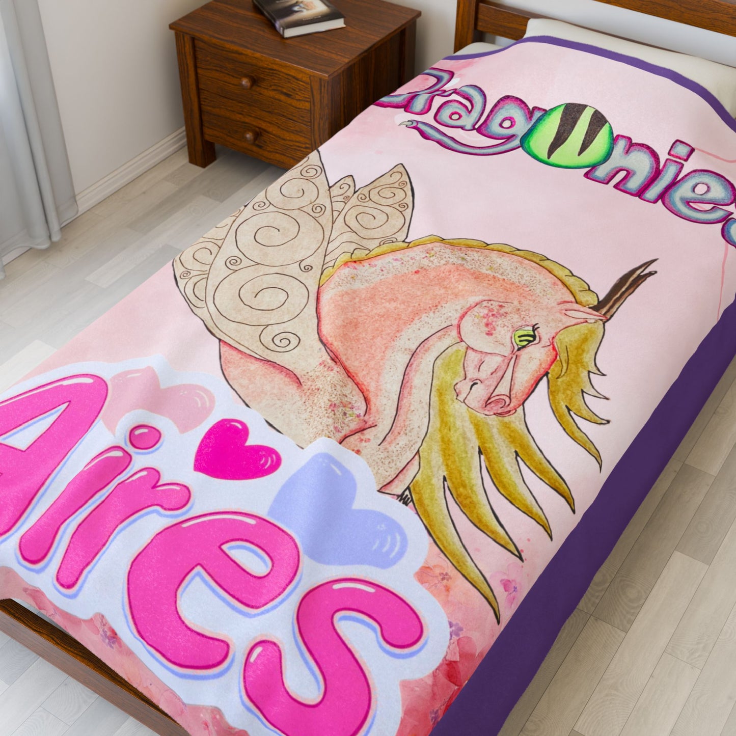 Airess Air Elemental Dragonies Plush Blanket, Cozy Throw for Kids, Magical Gift, Nursery Décor, Soft Plush Blanket for All Seasons, Fantasy Home Decor