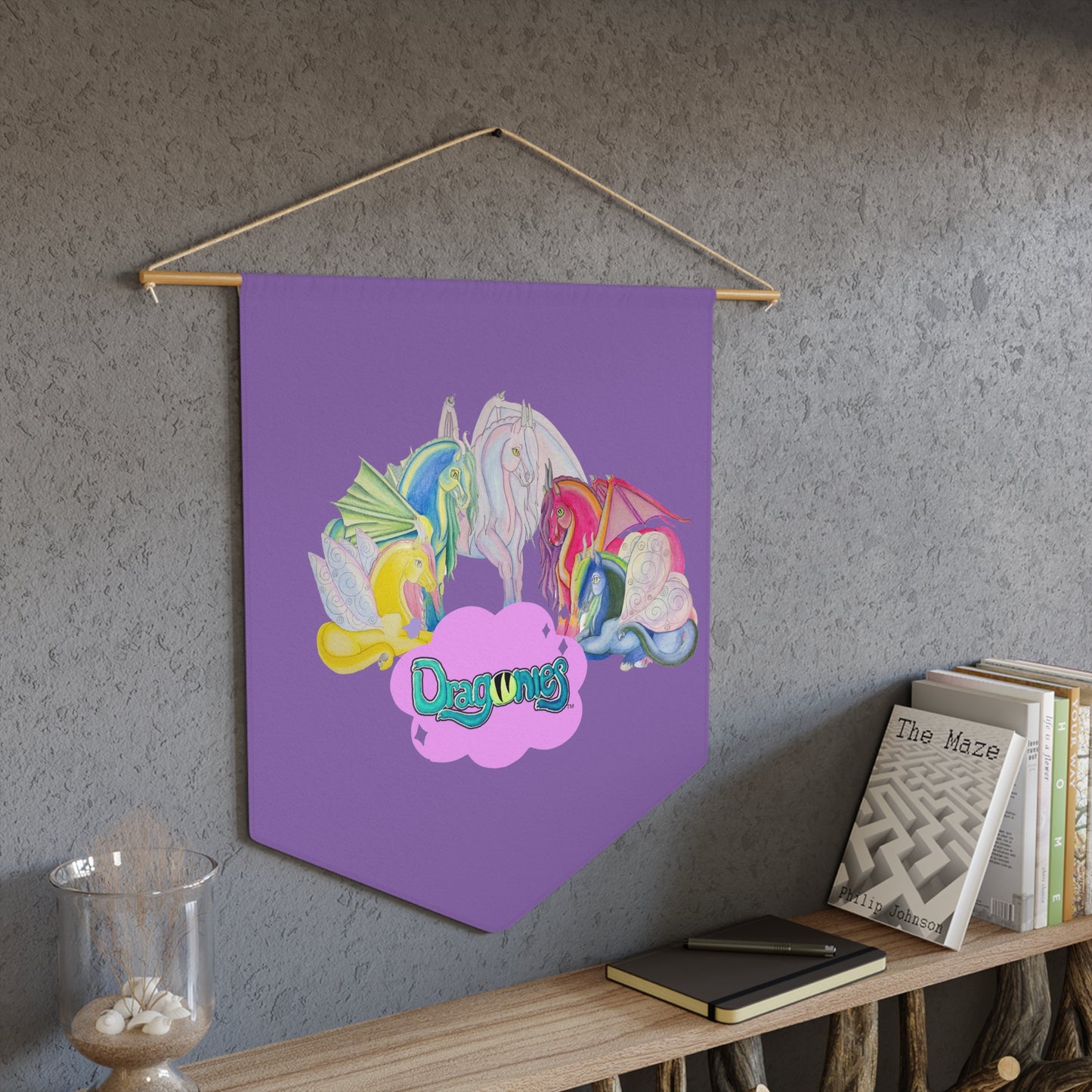 Dragonies Pennant Wall Decor, Fantasy Wall Hanging, Kids Room Art, Playroom Decor, Birthday Gift, Whimsical Banner