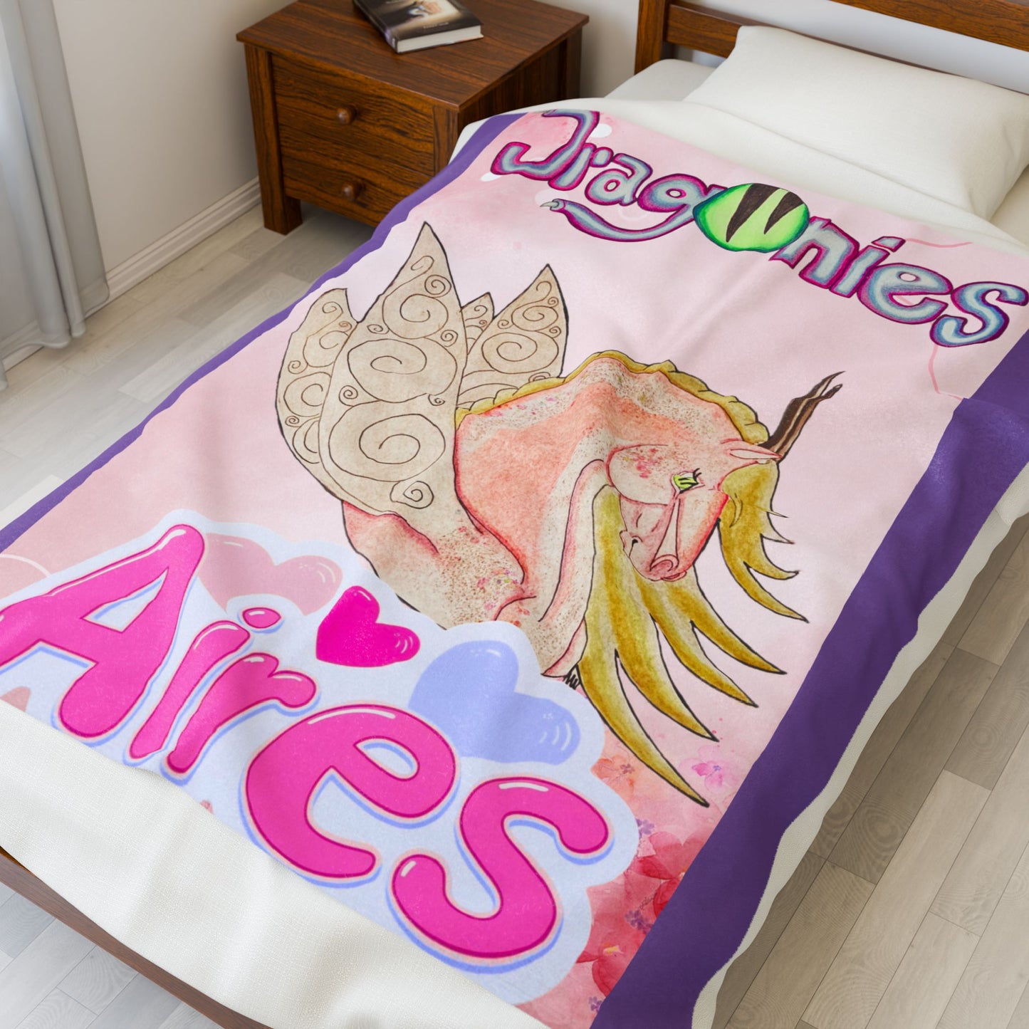 Airess Air Elemental Dragonies Plush Blanket, Cozy Throw for Kids, Magical Gift, Nursery Décor, Soft Plush Blanket for All Seasons, Fantasy Home Decor