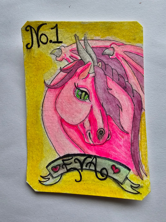 No. 1 "Eva" Dragonies ACEO, 3x4", Radient Rise, Inspirational collector card original fist edition